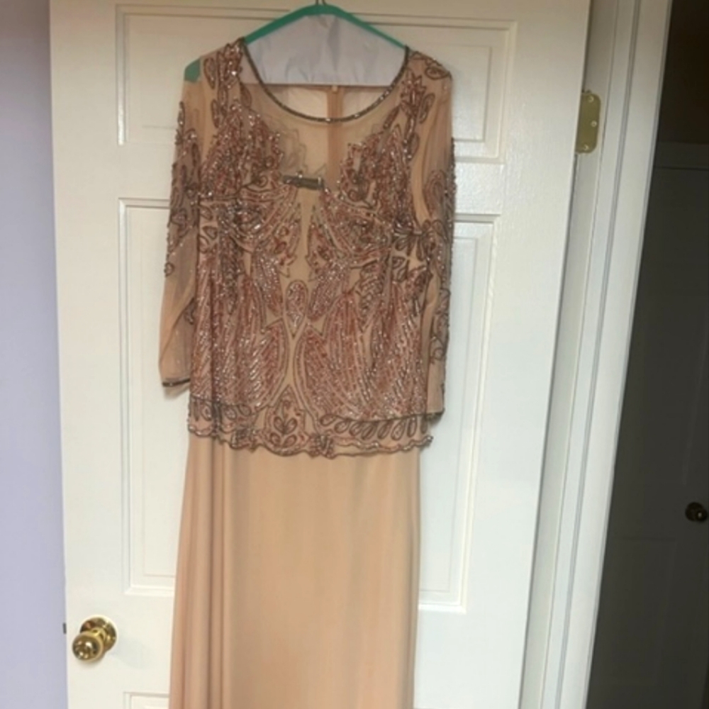Pisarro Nights Beige Embellished Long Sleeve Dress
